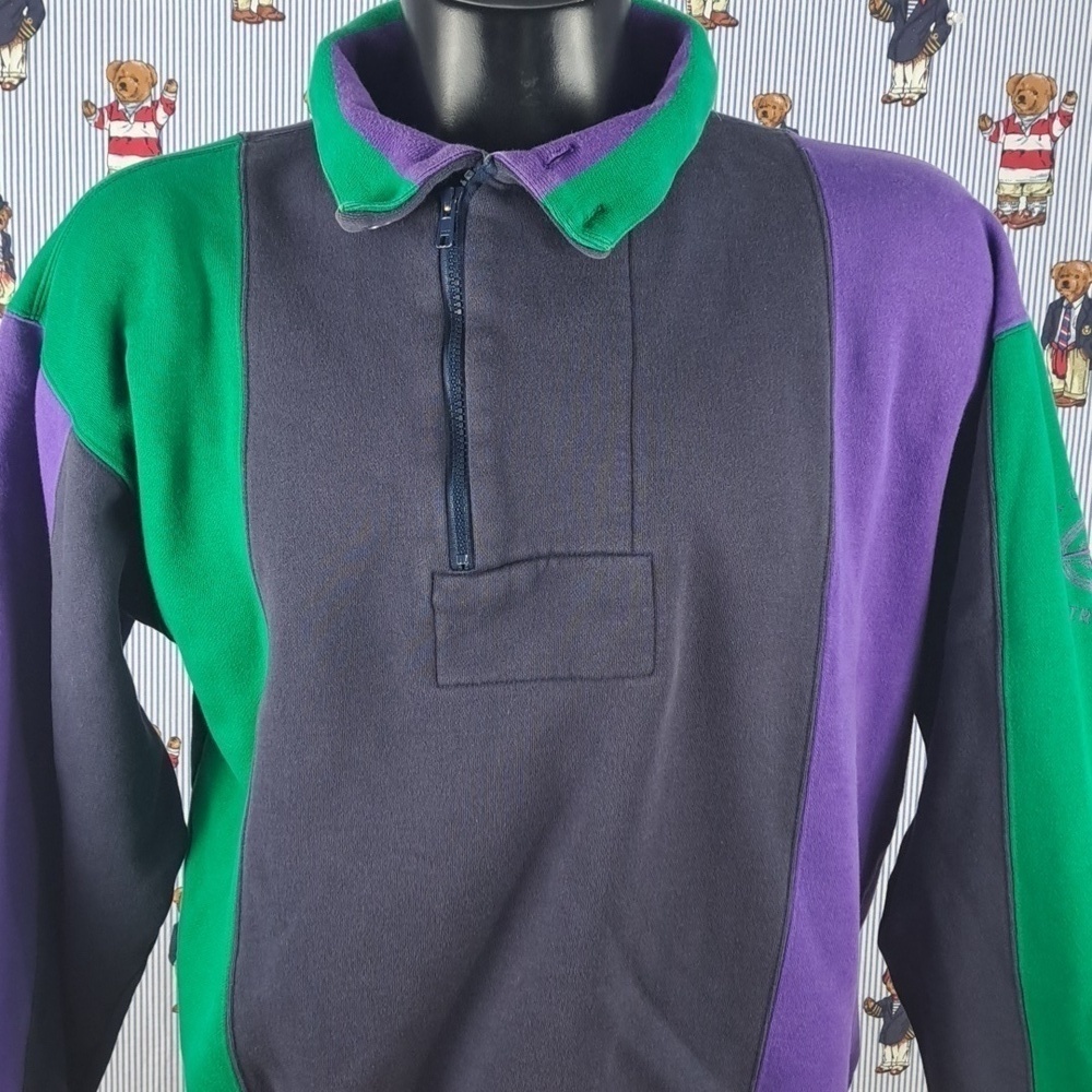 Vintage Nautica 1/4 zip colorblock  embroidered sleeve LG pullover sweatshirt